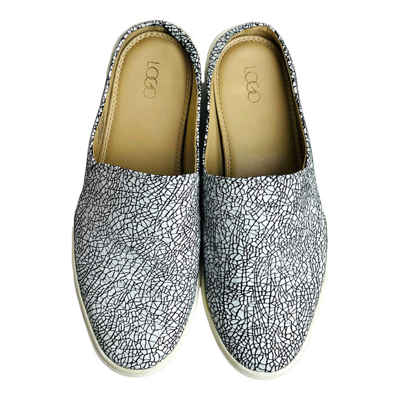 🍀LOGO Lori Goldstein Women's Black White Crackle Print Slip On Loafers Size 7 M - Picture 2 of 9